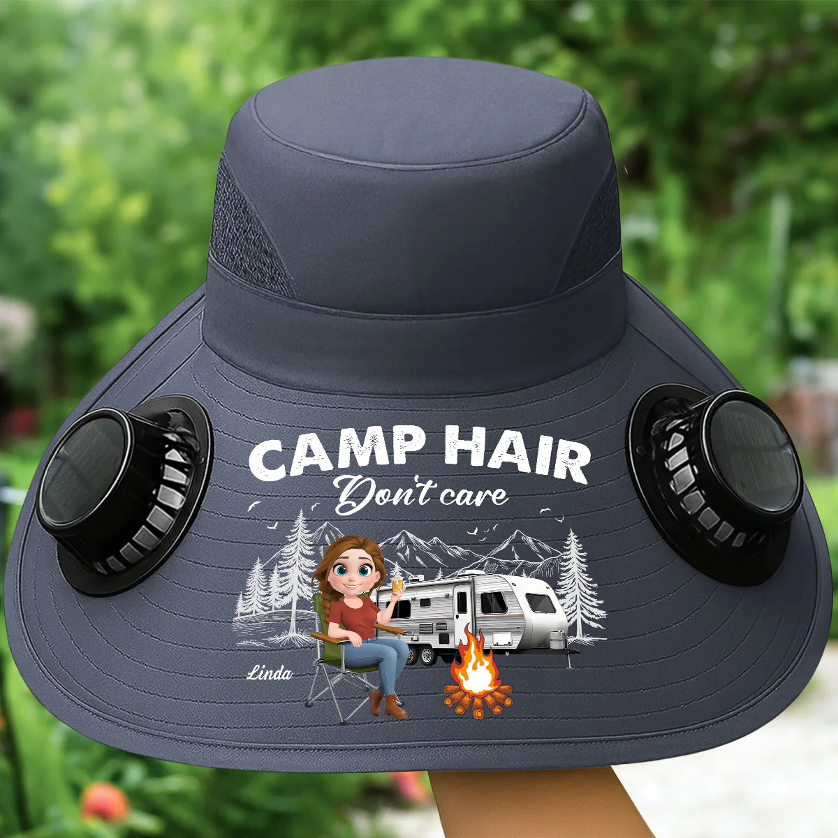 Camp Hair - Personalized Custom Solar Fan Hat - Image 2
