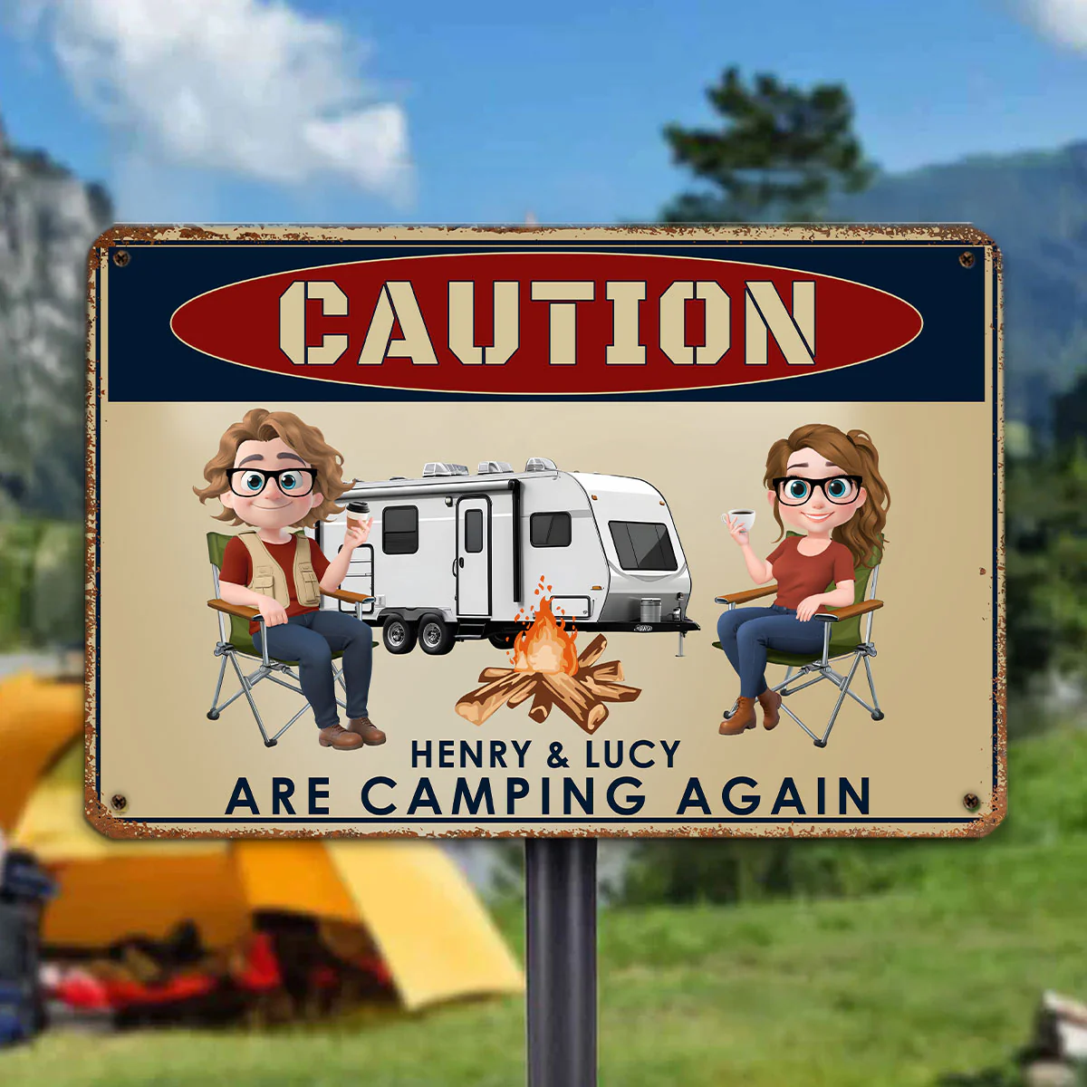 Camping Again - Personalized Custom Metal Sign - Image 2