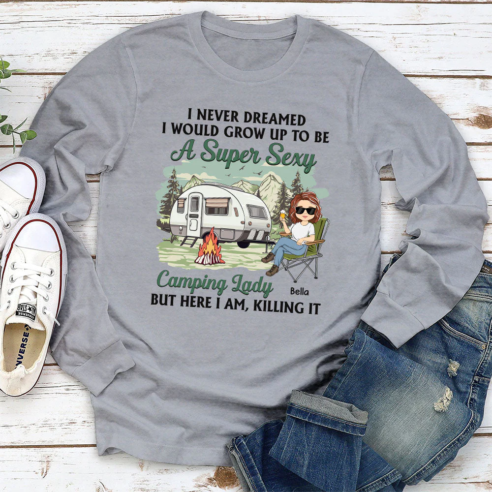 Camping Lady 3 - Personalized Custom Long Sleeve T-shirt - Image 2