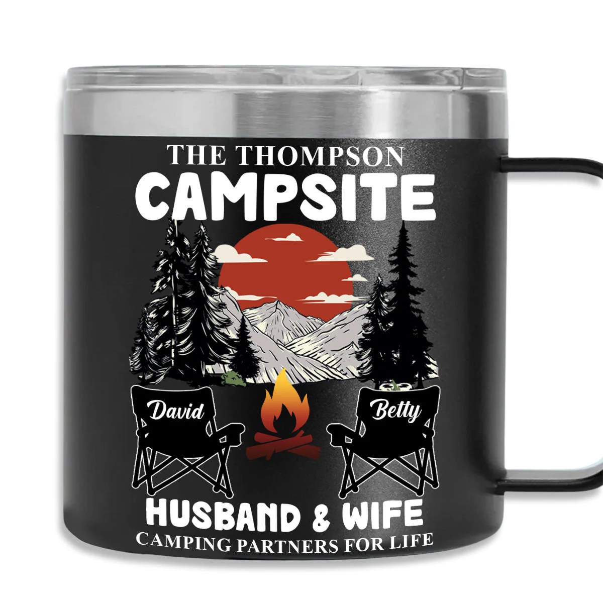Camping Partners For Life - Personalized Custom 14oz Stainless Steel Tumbler With Handle - Image 2
