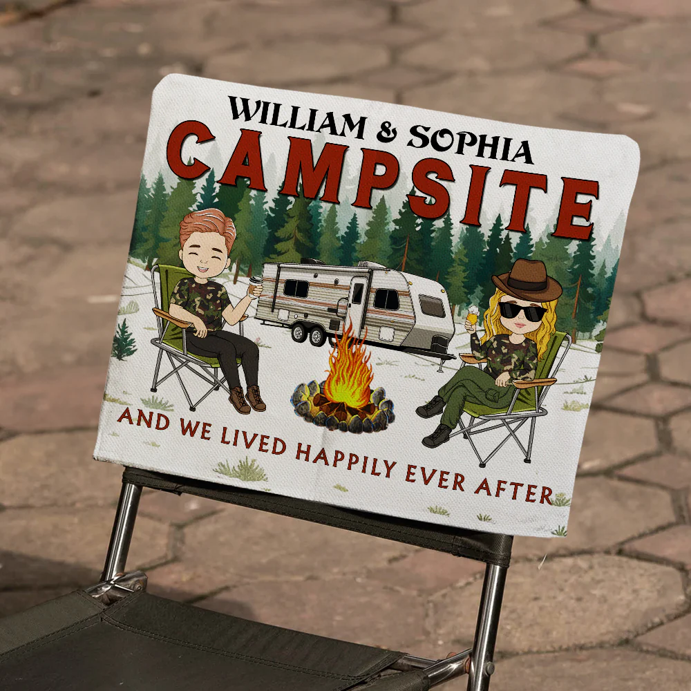 Campsite And We Lived Happily Ever After - Personalized Custom Camping Chair Cover - Image 2