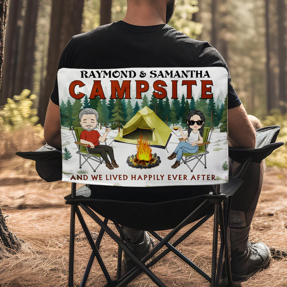 Campsite And We Lived Happily Ever After - Personalized Custom Camping Chair Cover - Image 3