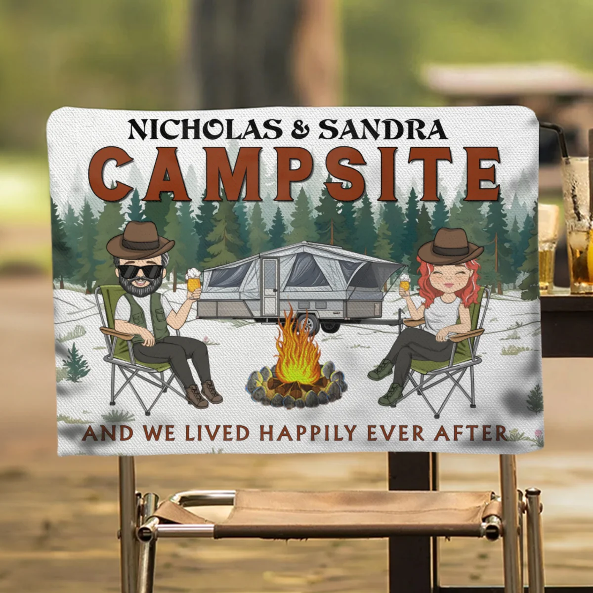Campsite And We Lived Happily Ever After - Personalized Custom Camping Chair Cover - Image 5