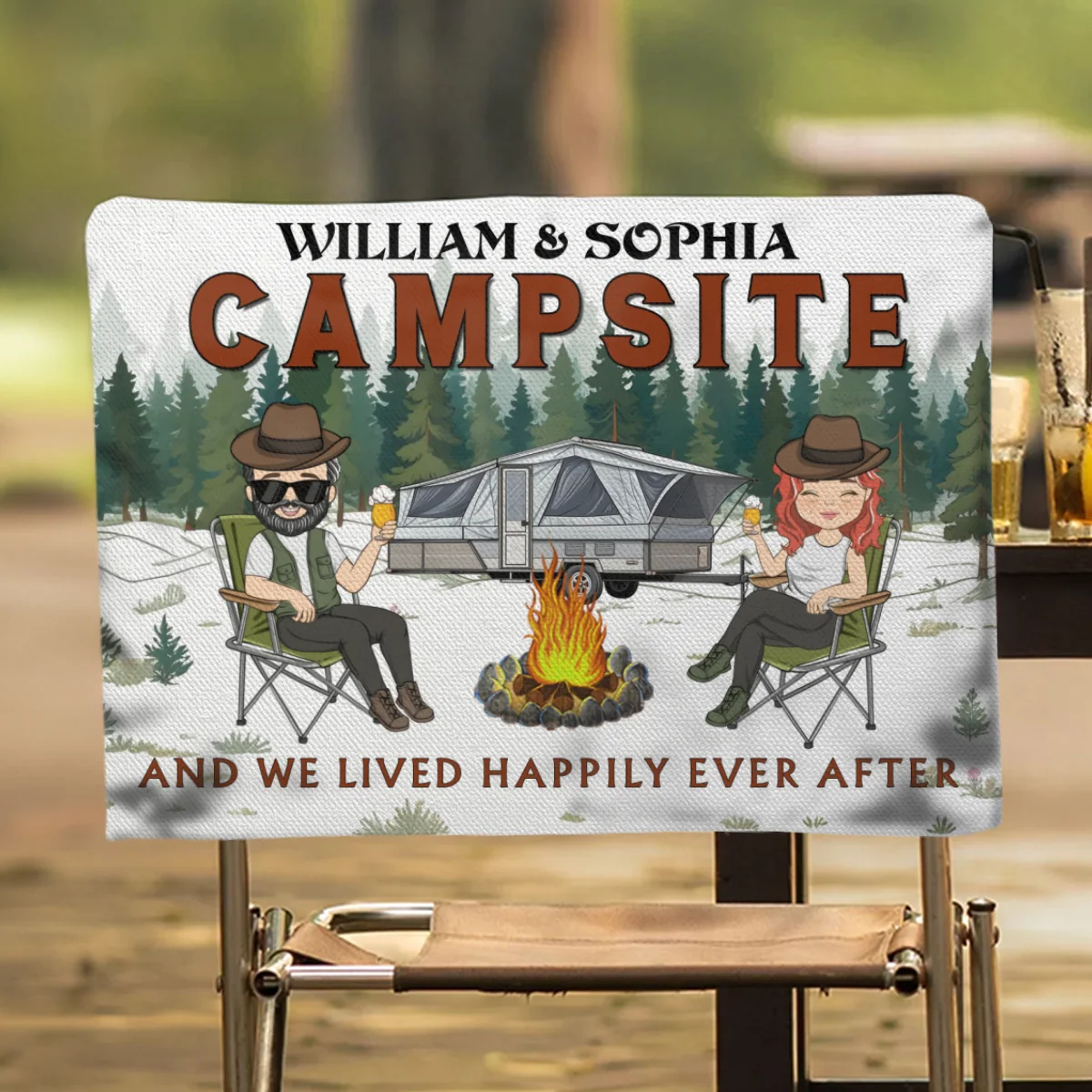 Campsite And We Lived Happily Ever After - Personalized Custom Camping Chair Cover - Image 7