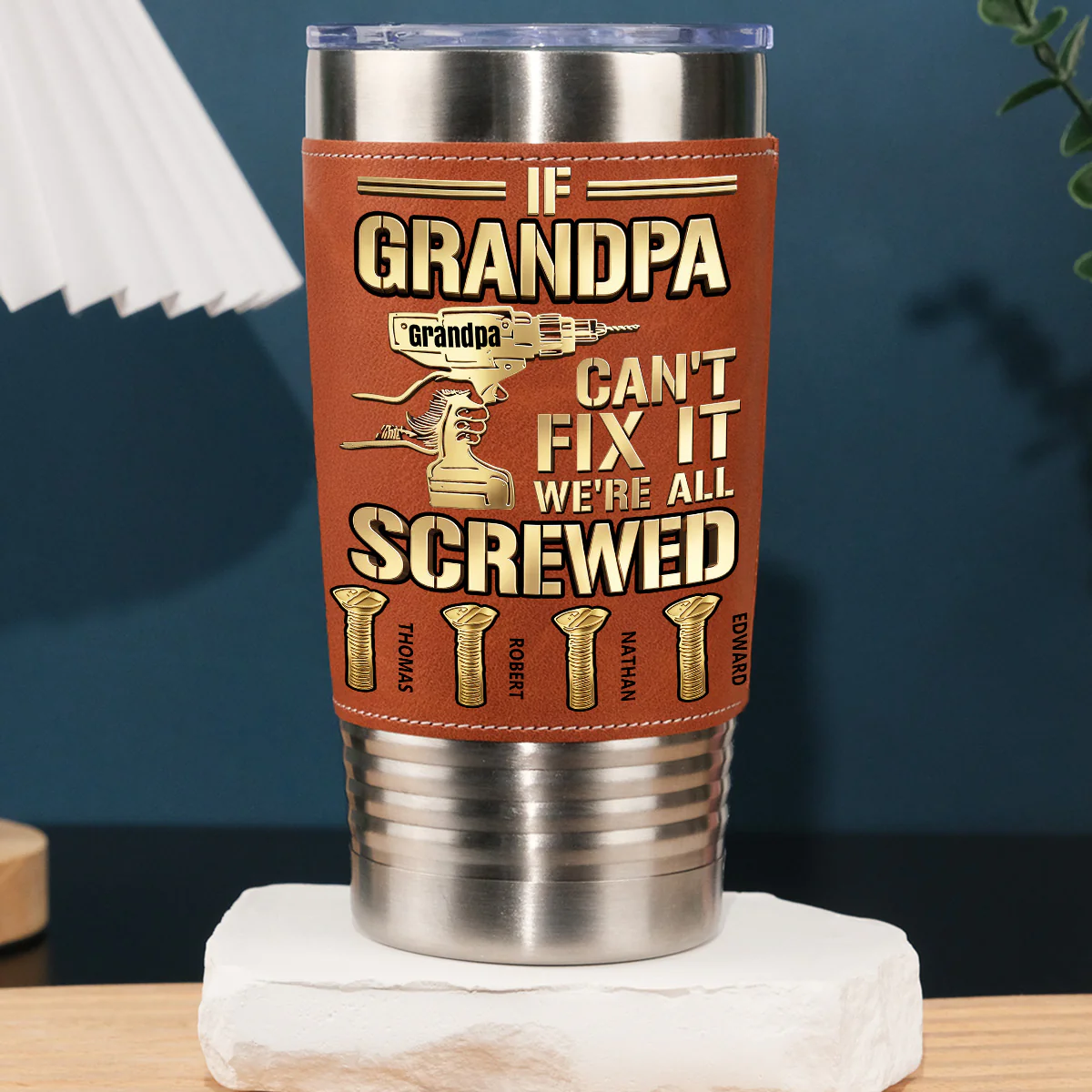 Can Not Fix It Gold - Personalized Custom Leather Tumbler