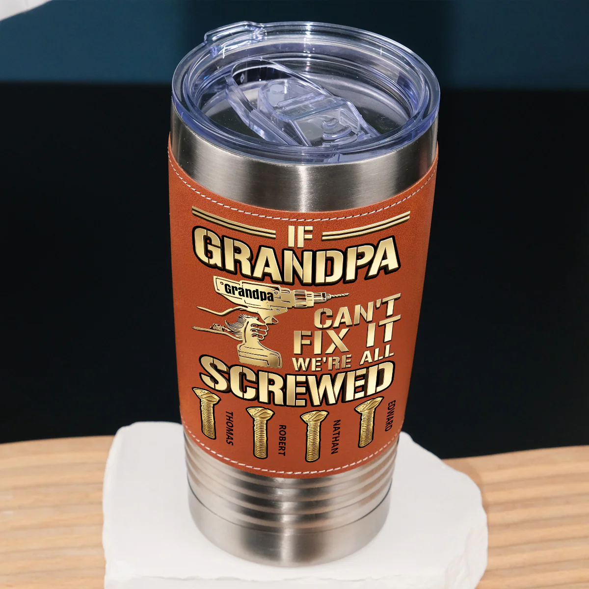 Can Not Fix It Gold - Personalized Custom Leather Tumbler - Image 2