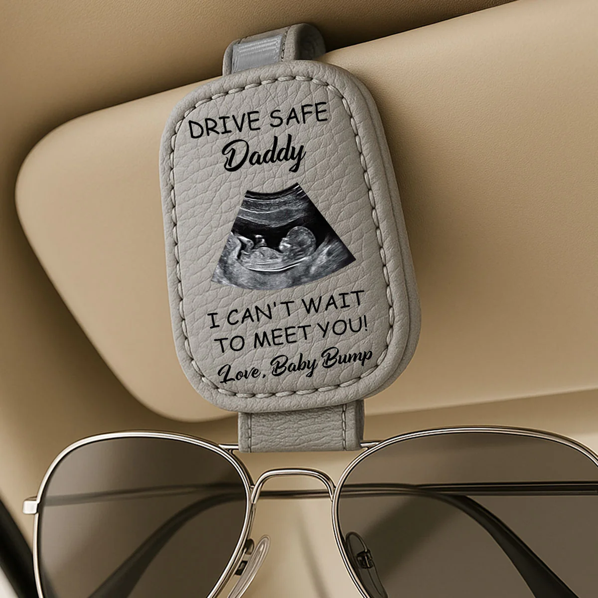 Can Not Wait To Meet You - Personalized Custom Sunglasses Holder For Car Visor - Image 4