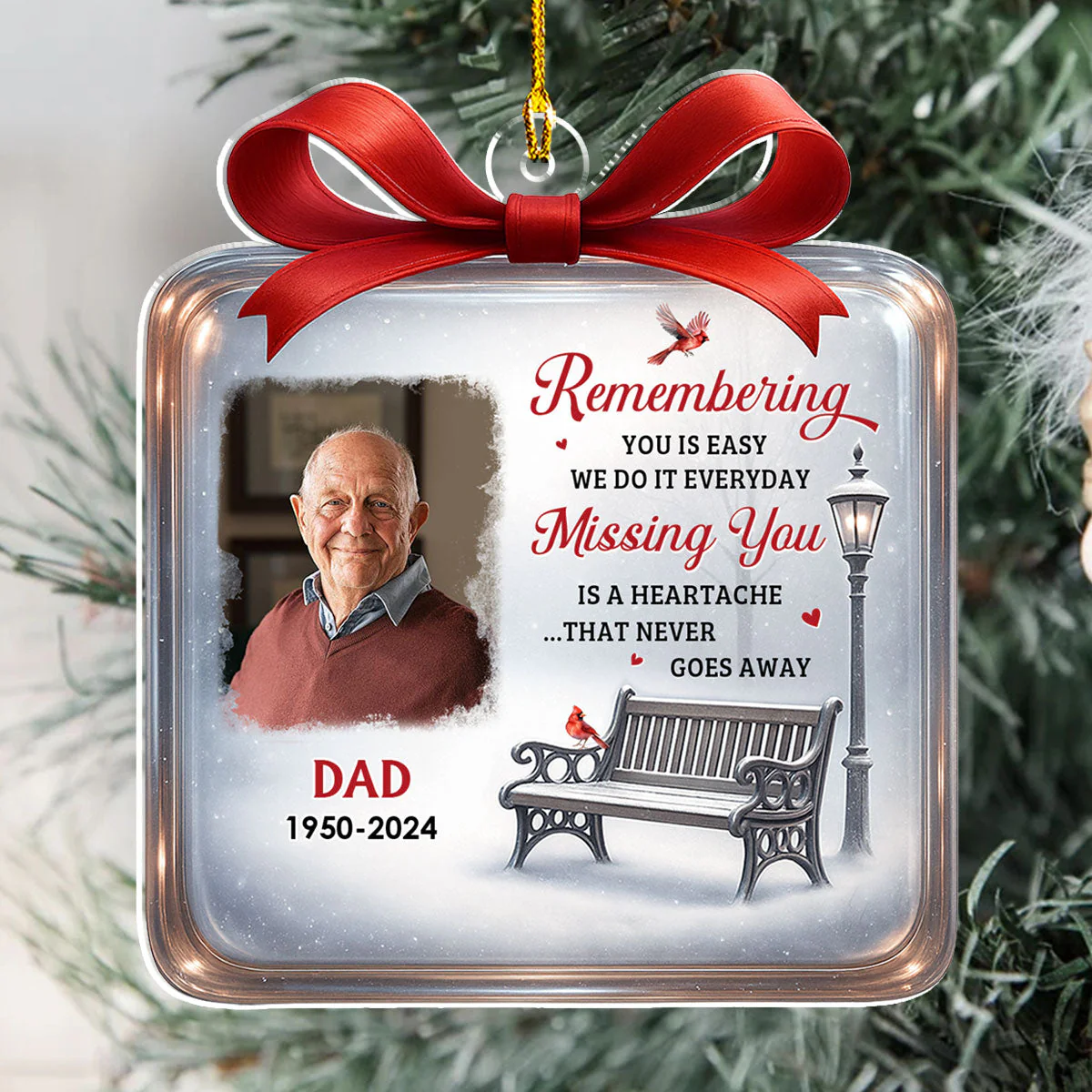 Cardinals Winter Memorial - Personalized Custom Acrylic Ornament - Image 3