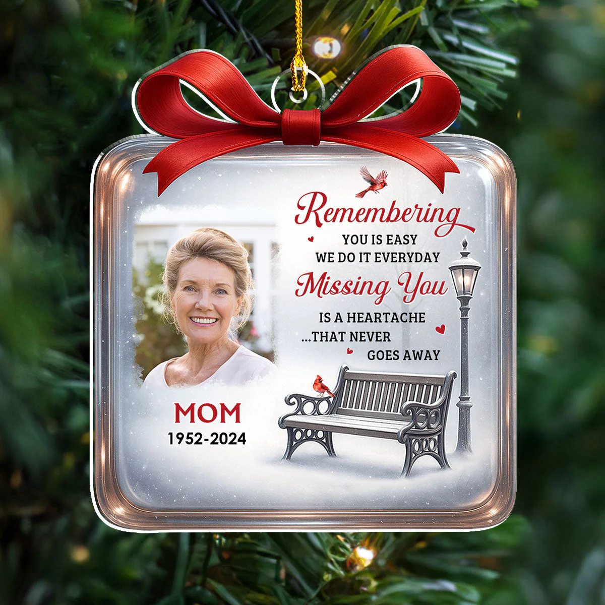 Cardinals Winter Memorial - Personalized Custom Acrylic Ornament - Image 4