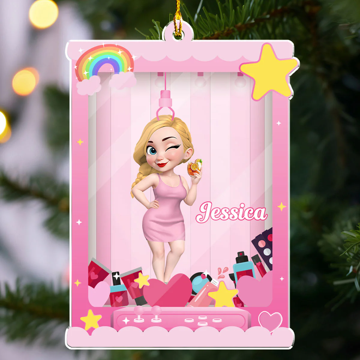 Cartoon Barbie - Personalized Custom Acrylic Ornament - Image 3