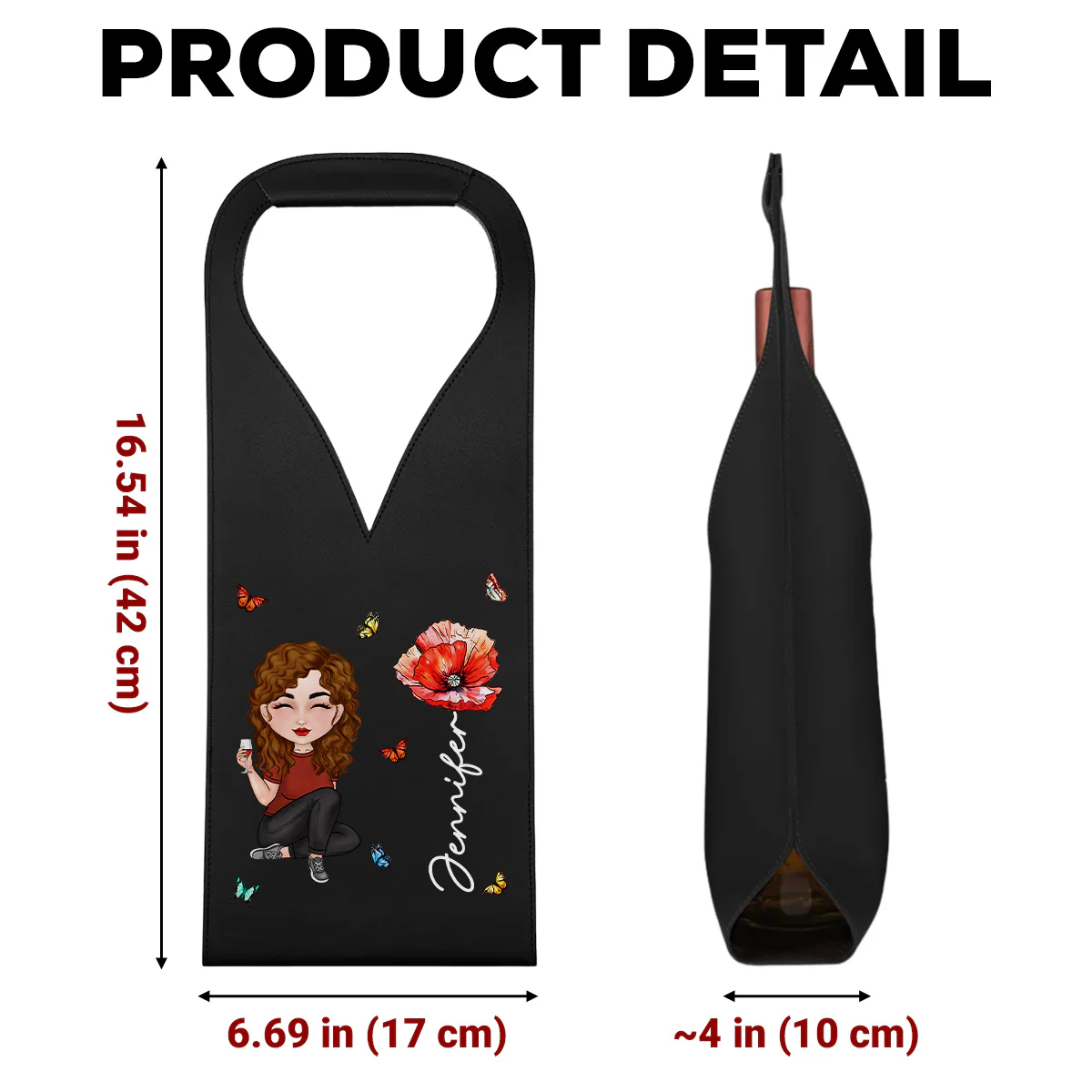Cartoon Bloom Girl Charm - Personalized Custom Leather Wine Bag - Image 6