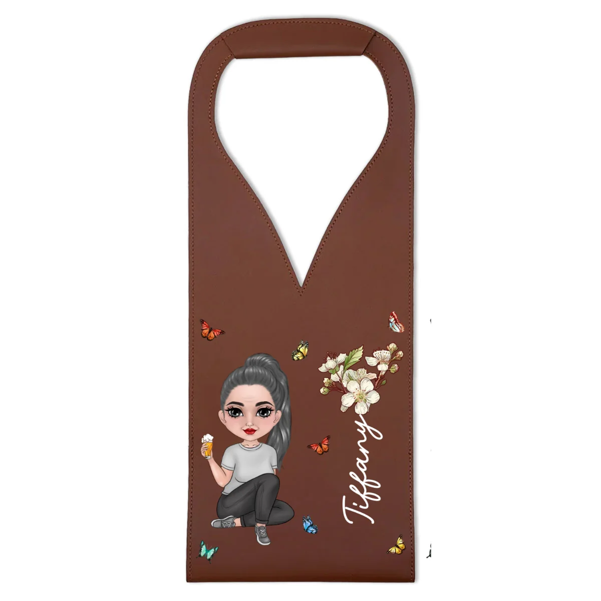 Cartoon Bloom Girl Charm - Personalized Custom Leather Wine Bag - Image 8