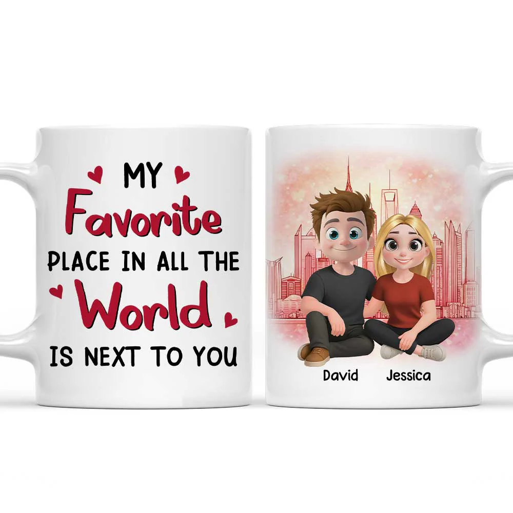 Cartoon Couple Beside Together - Personalized Custom Coffee Mug