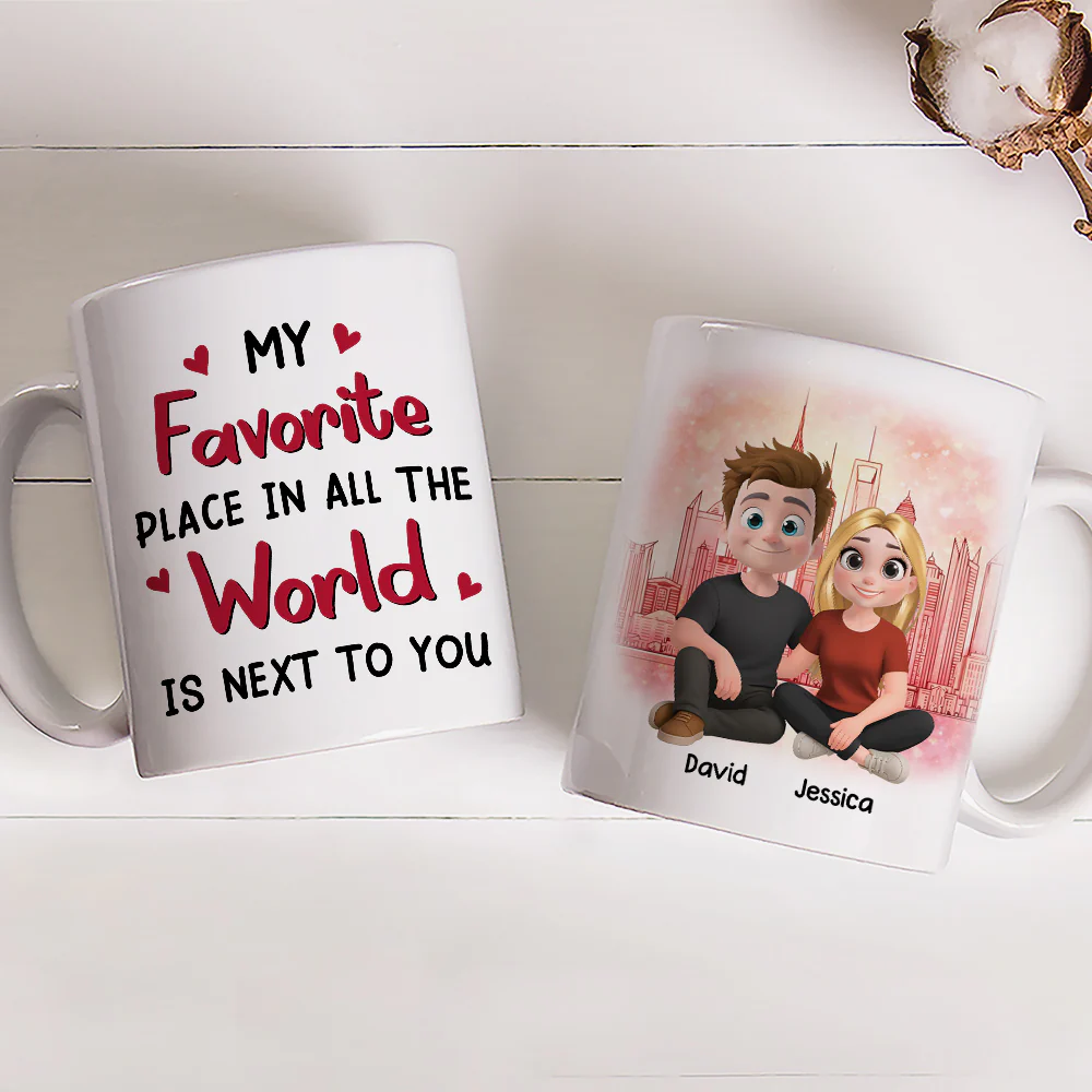 Cartoon Couple Beside Together - Personalized Custom Coffee Mug - Image 2