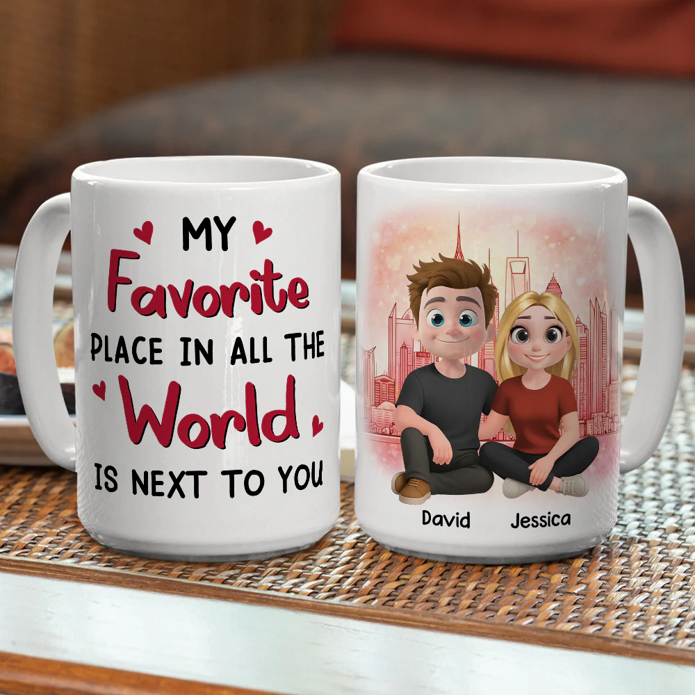 Cartoon Couple Beside Together - Personalized Custom Coffee Mug - Image 5