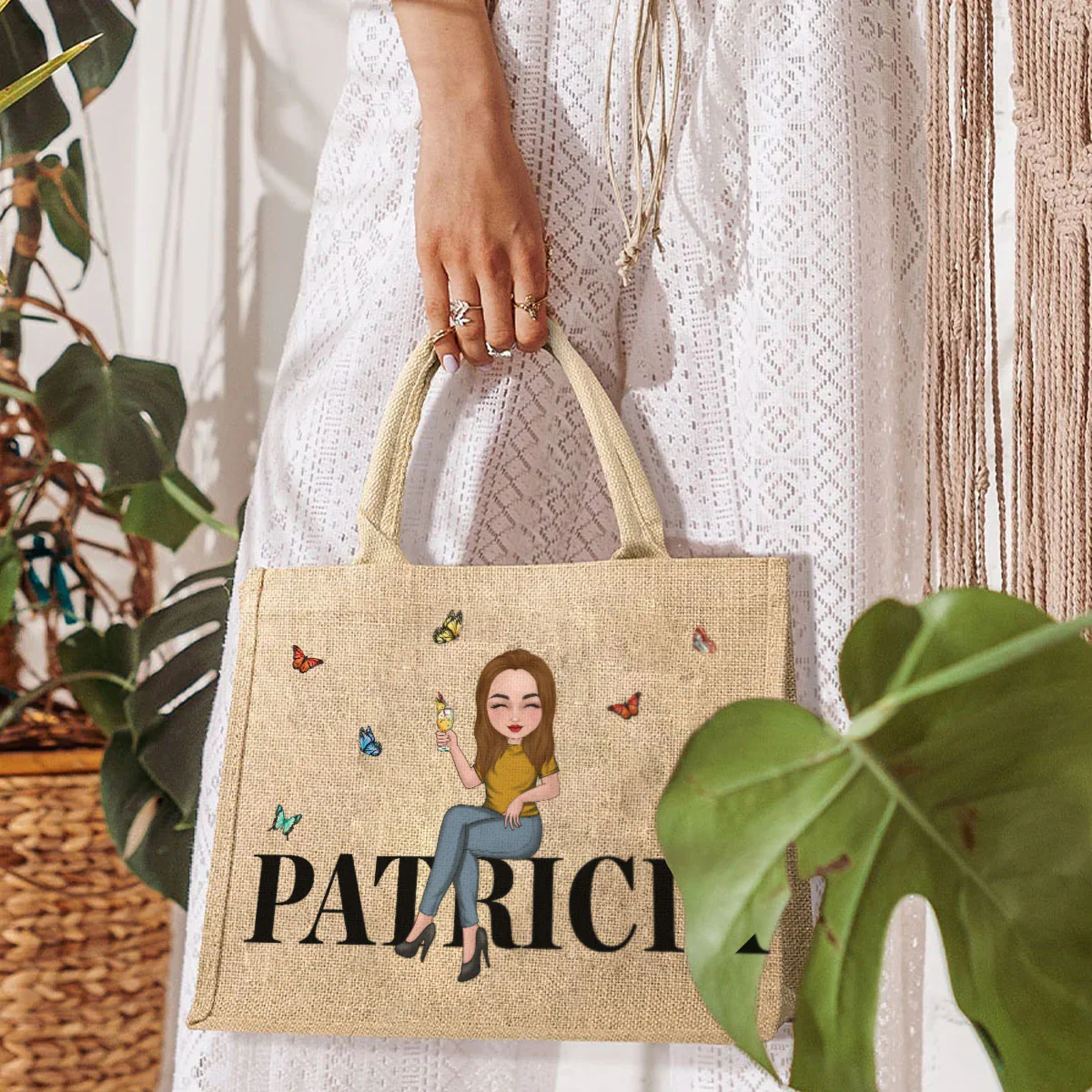Cartoon Girl - Personalized Custom Jute Tote Bag - Image 4