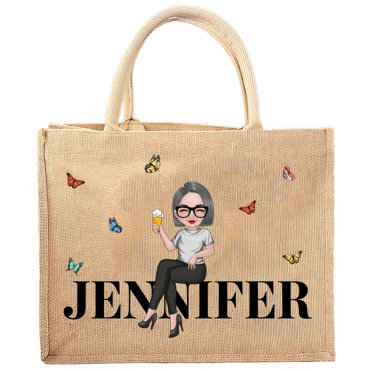 Cartoon Girl - Personalized Custom Jute Tote Bag - Image 6