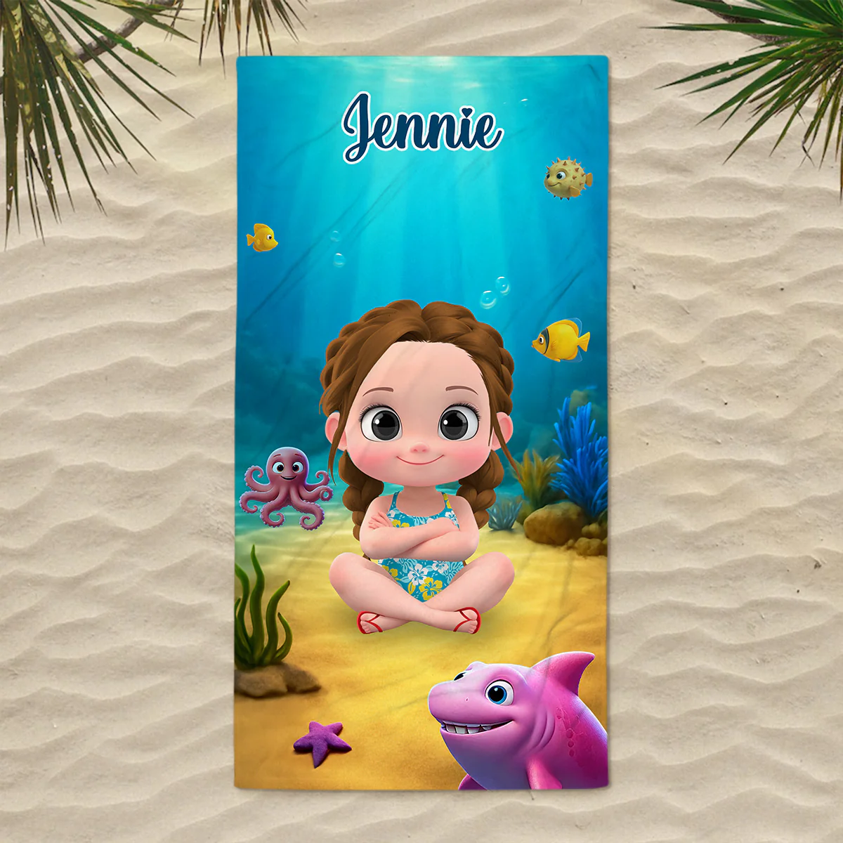 Cartoon Kid Character Marine - Personalized Custom Beach Towel - Image 3