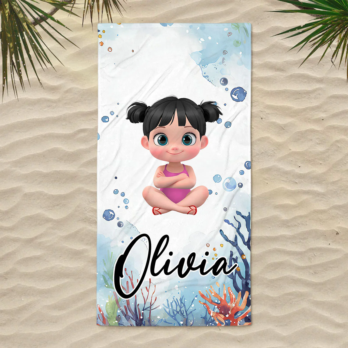 Cartoon Scuba Diver - Personalized Custom Beach Towel - Image 2