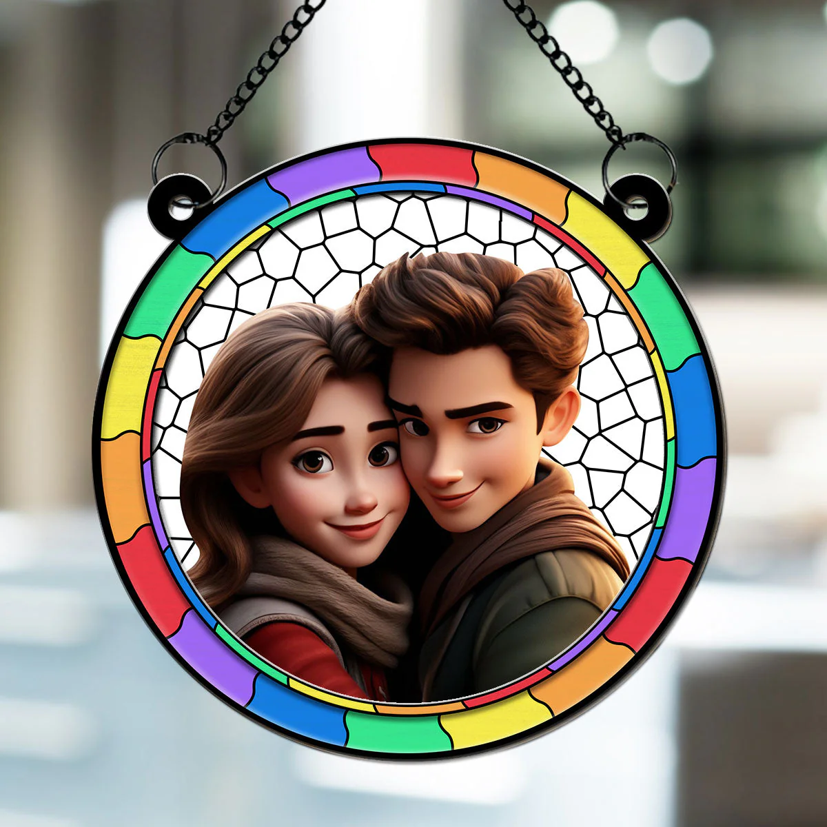 Cartoon There Is Love - Personalized Custom Suncatcher - Image 2