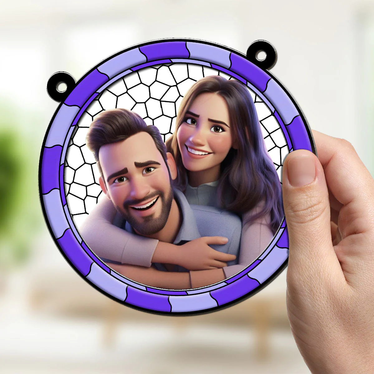 Cartoon There Is Love - Personalized Custom Suncatcher - Image 4