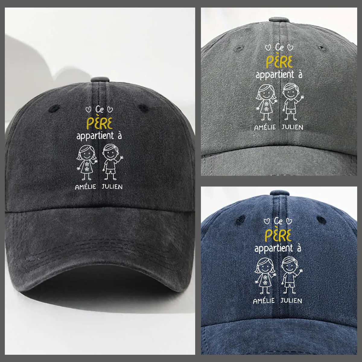 Casquette en Denim Délavé Personnalisée - Ce Papi Nous Appartient - Image 3