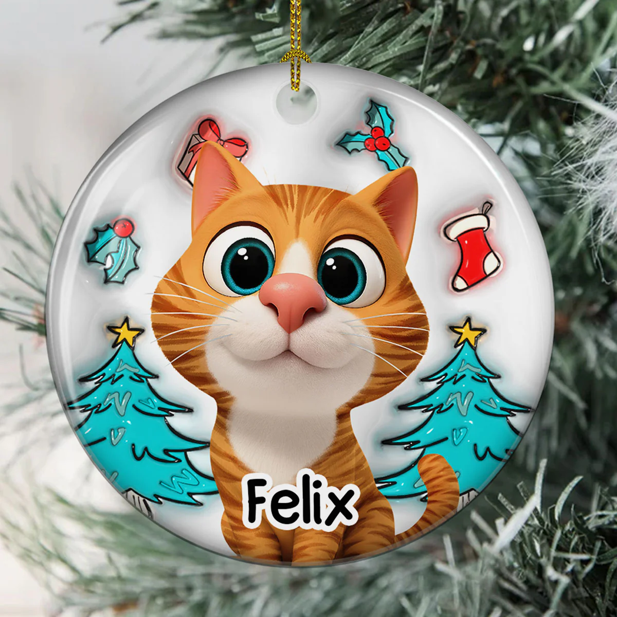 Cat Is Santa - Personalized Custom 3D Inflated Effect Ceramic Ornament - Image 4