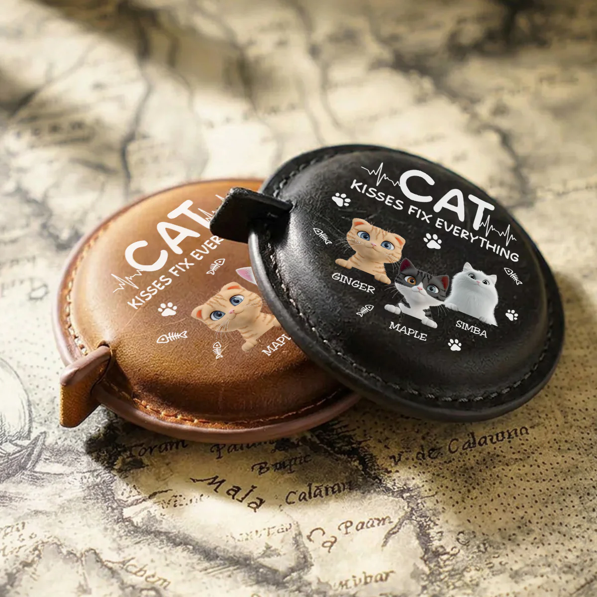 Cat Kisses - Personalized Custom Leather Tape Measure - Image 4
