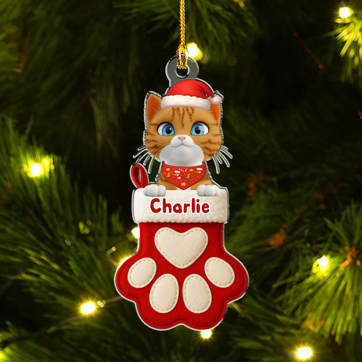 Cat Love In Stocking - Personalized Custom Acrylic Ornament - Image 2