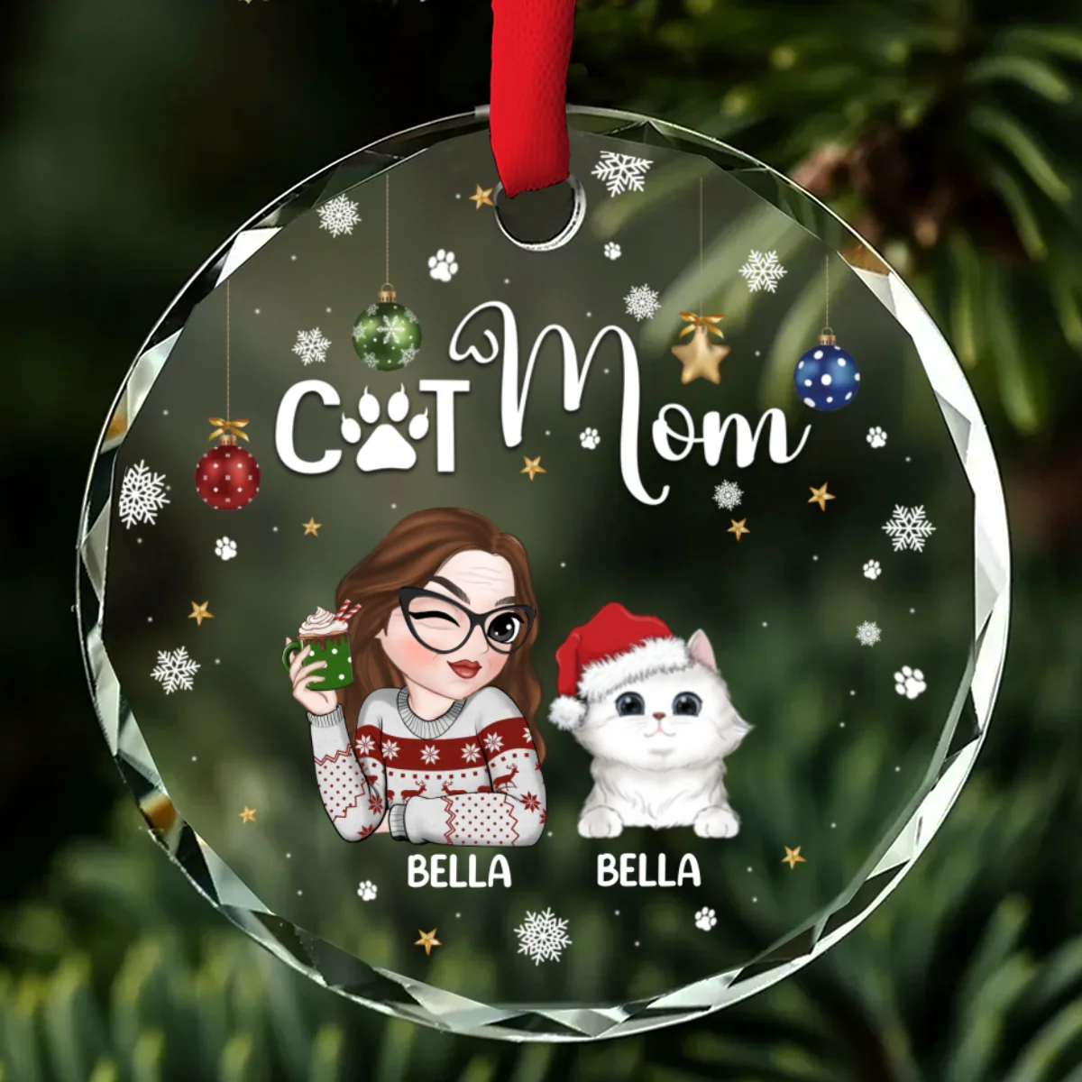 Cat Mom - Personalized Custom Glass Ornament - Image 5