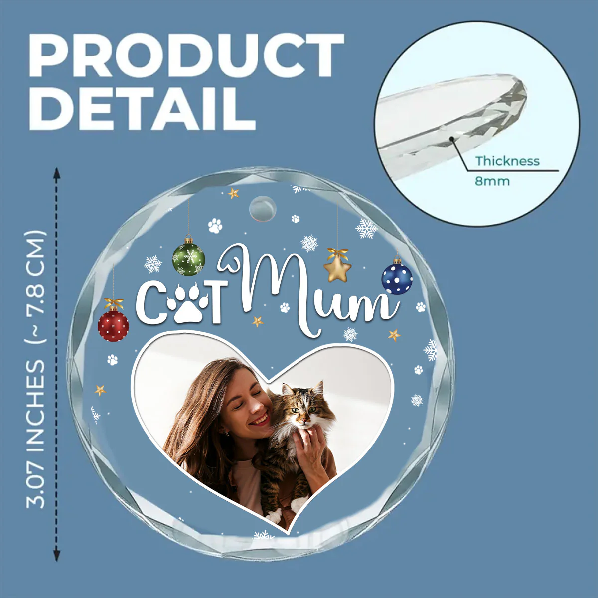 Cat Mom Photo - Personalized Custom Glass Ornament - Image 3