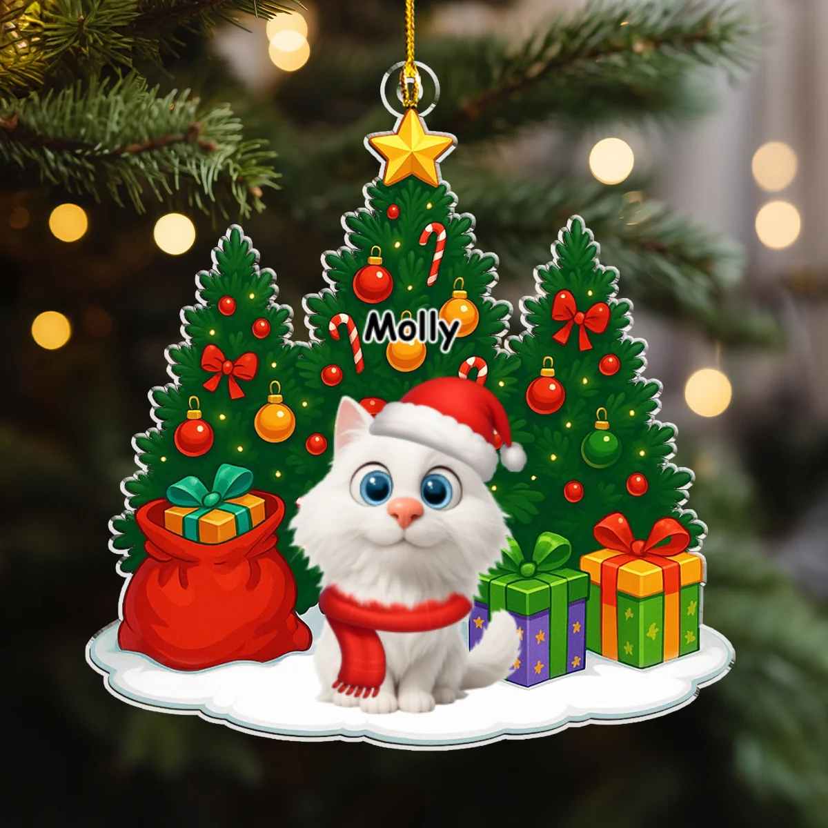 Cat Under Christmas Tree - Personalized Custom Acrylic Ornament - Image 6