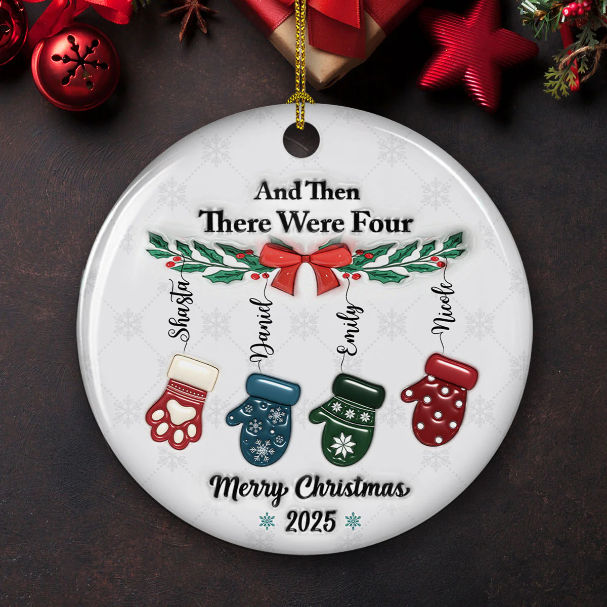 Ceramic Cozy Christmas Family - Personalized Custom 3D Inflated Effect Ceramic Ornament - Image 2