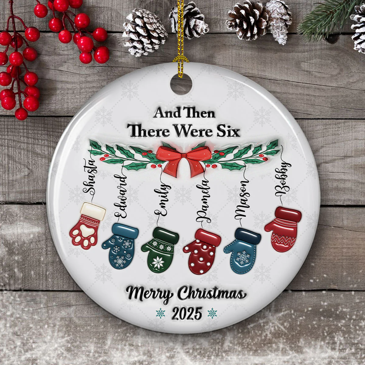 Ceramic Cozy Christmas Family - Personalized Custom 3D Inflated Effect Ceramic Ornament - Image 4