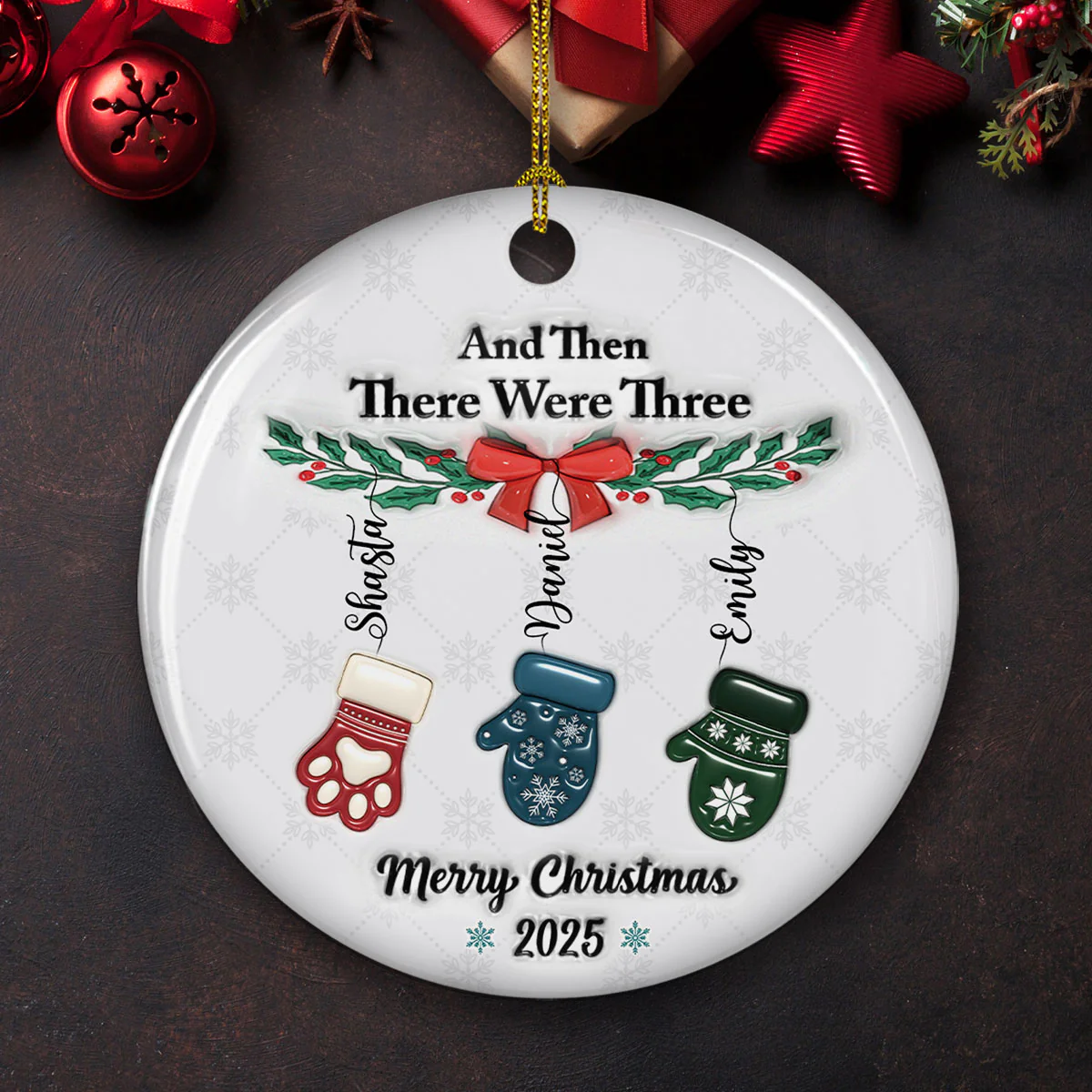 Ceramic Cozy Christmas Family - Personalized Custom 3D Inflated Effect Ceramic Ornament - Image 5