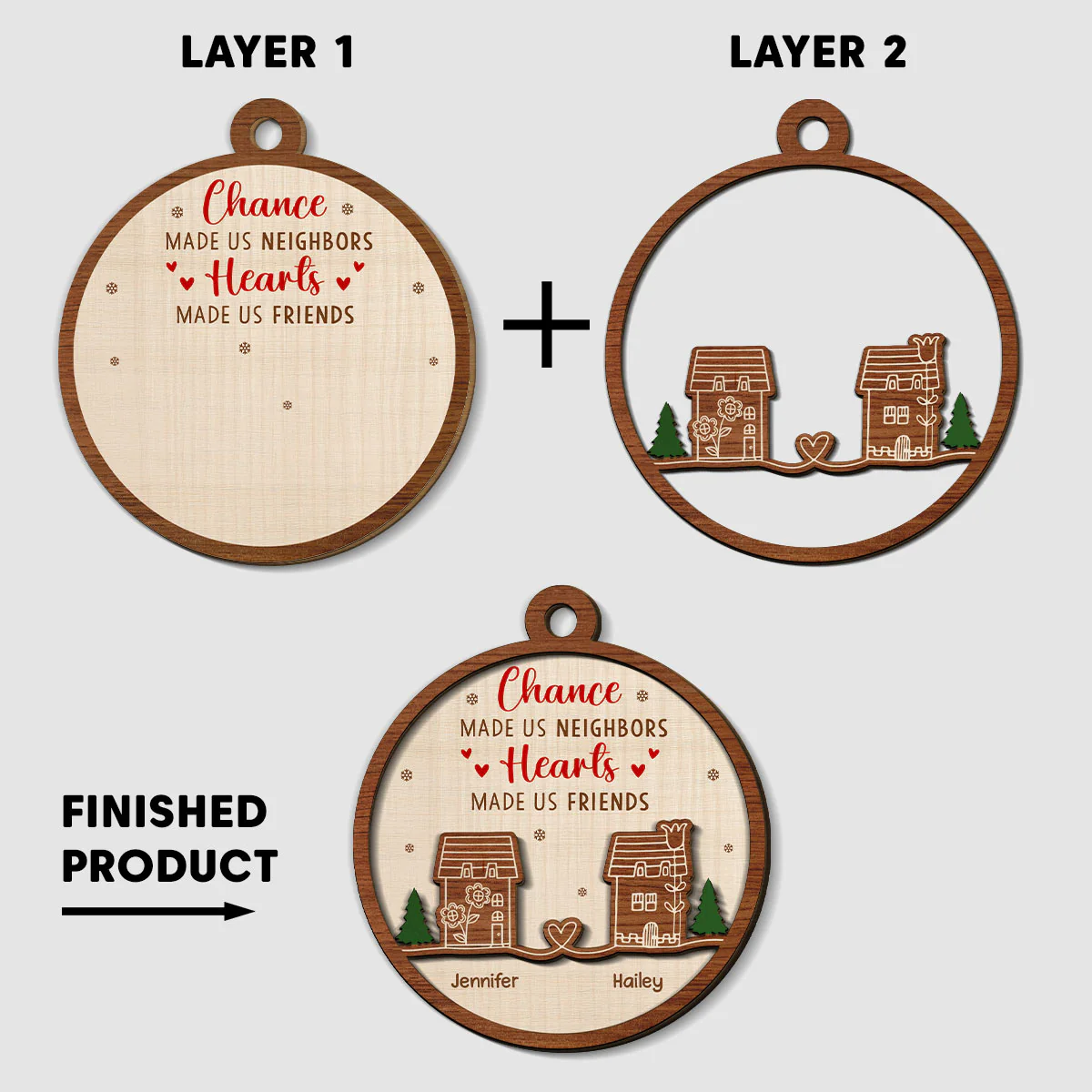 Chance Made Us Neighbors, Hearts Made Us Friends - Personalized Custom Freeshape 2-Layered Wood Ornament - Image 5