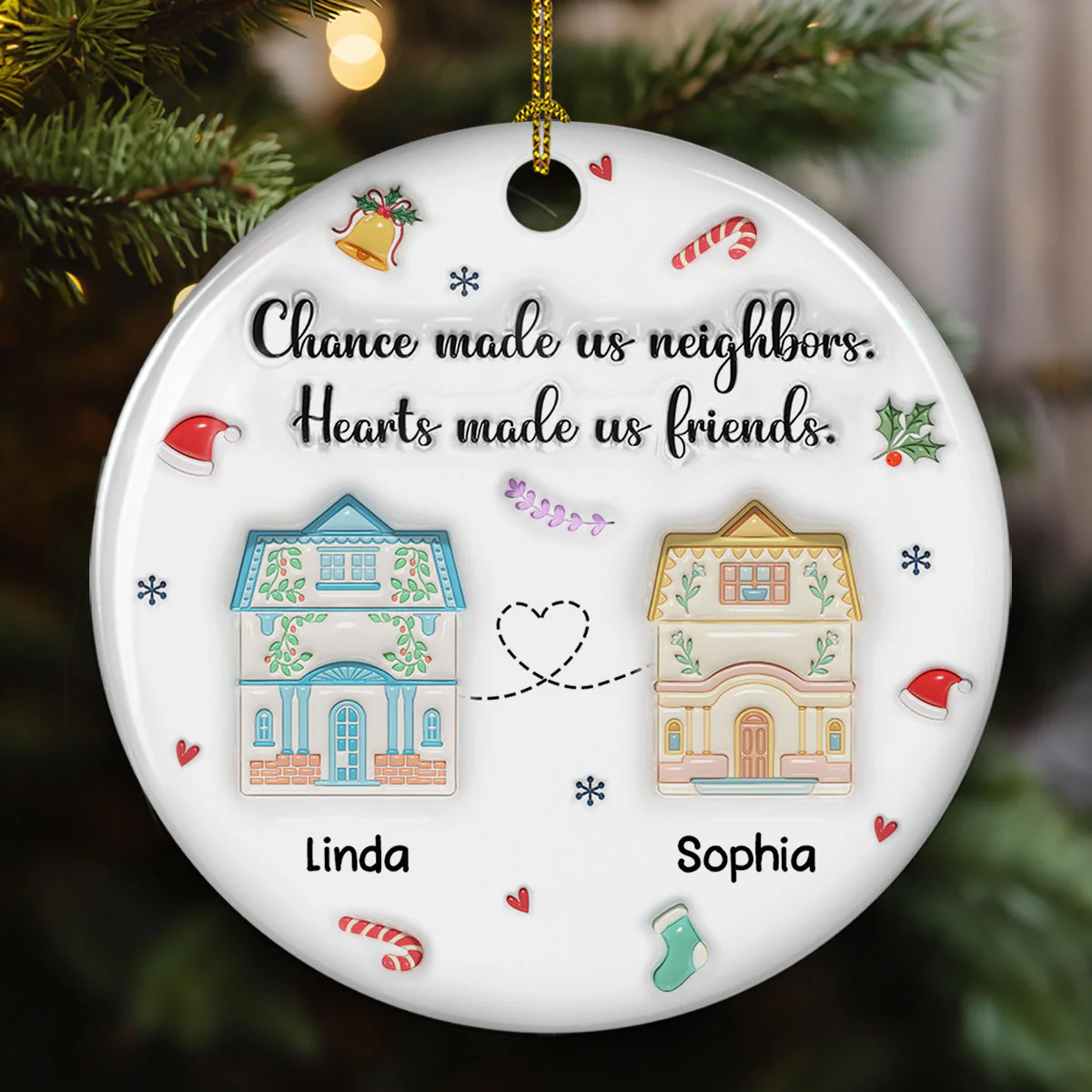 Chance Made Us Neighbors - Personalized Custom 3D Inflated Effect Ceramic Ornament