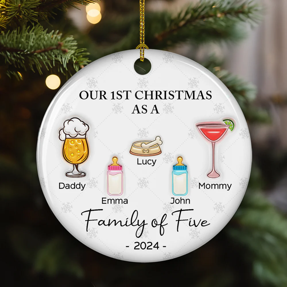 Cheering First Christmas As A Family - Personalized Custom 3D Inflated Effect Ceramic Ornament - Image 2
