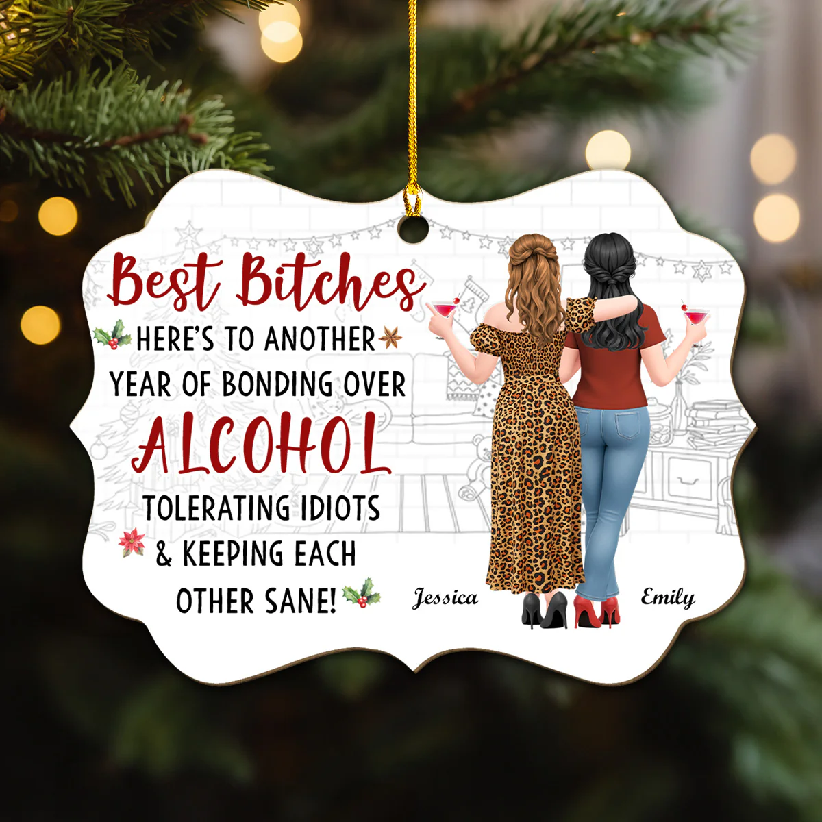 Cheers To Another Crazy Year - Personalized Custom Wood Ornament - Image 3