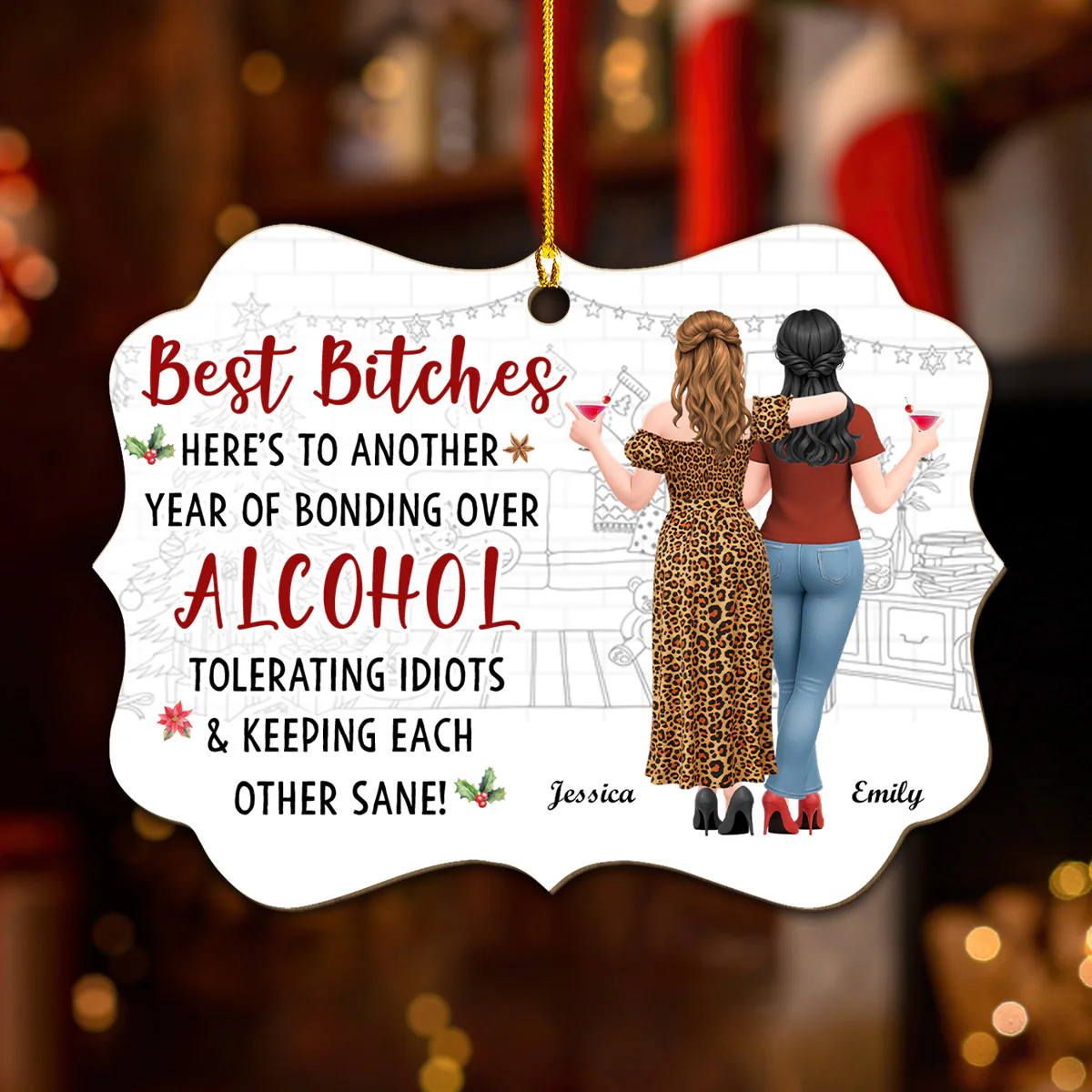 Cheers To Another Crazy Year - Personalized Custom Wood Ornament - Image 4