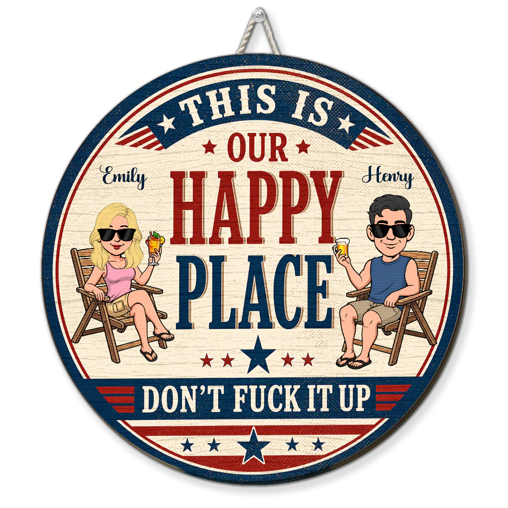 Cheers To Our Happy Place - Personalized Custom Wood Sign