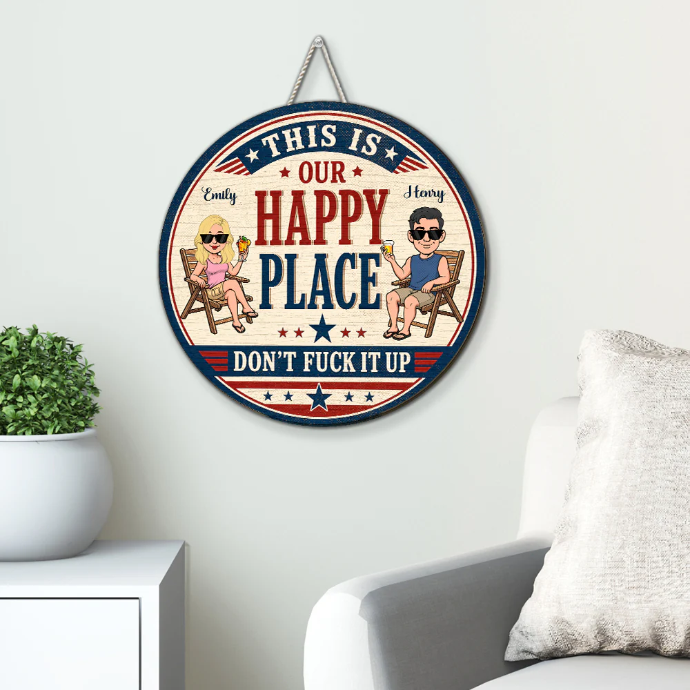 Cheers To Our Happy Place - Personalized Custom Wood Sign - Image 3