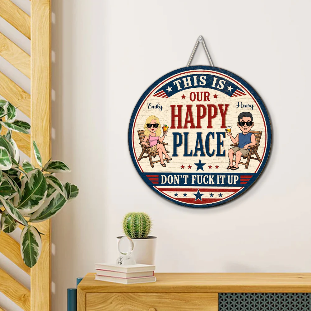 Cheers To Our Happy Place - Personalized Custom Wood Sign - Image 4