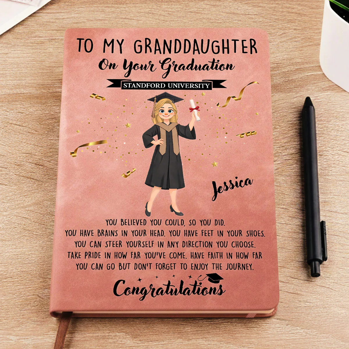 Cheers To The Graduate - Personalized Custom Leather Journal