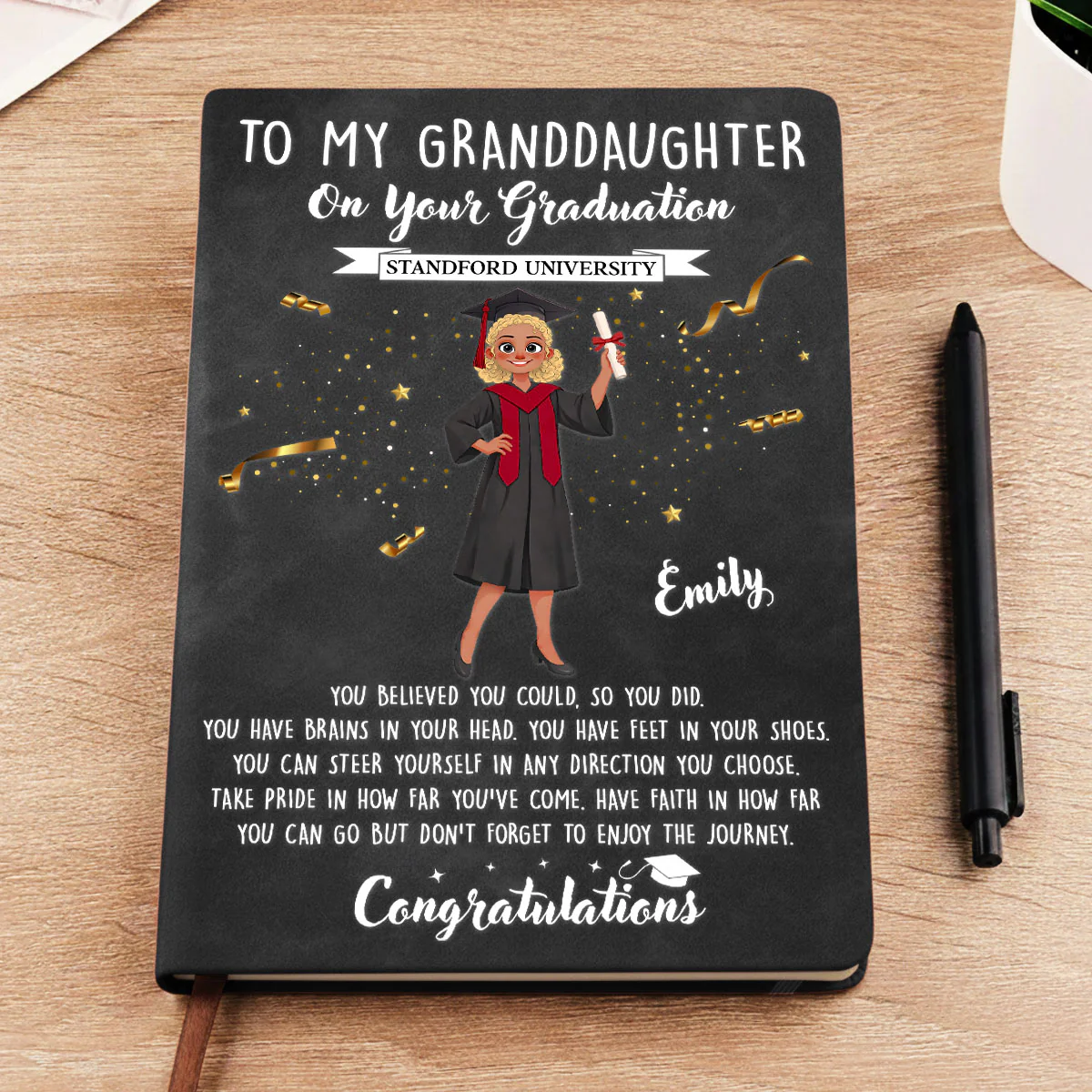Cheers To The Graduate - Personalized Custom Leather Journal - Image 2