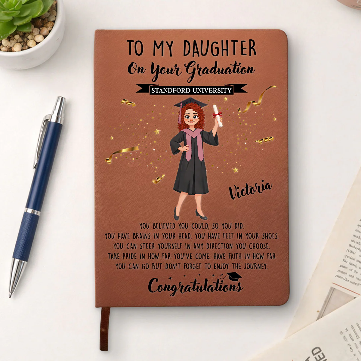 Cheers To The Graduate - Personalized Custom Leather Journal - Image 3