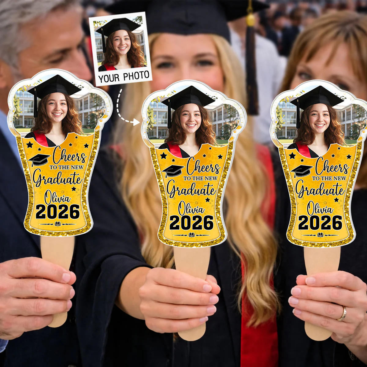 Cheers To The New Graduate - Personalized Custom Hand Fan