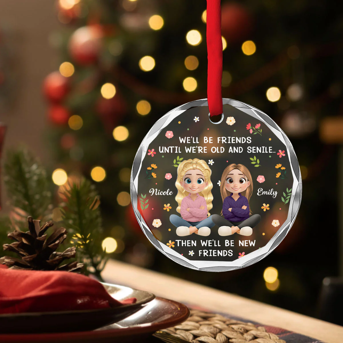 Cheers To Us Forever Friends - Personalized Custom Glass Ornament - Image 3