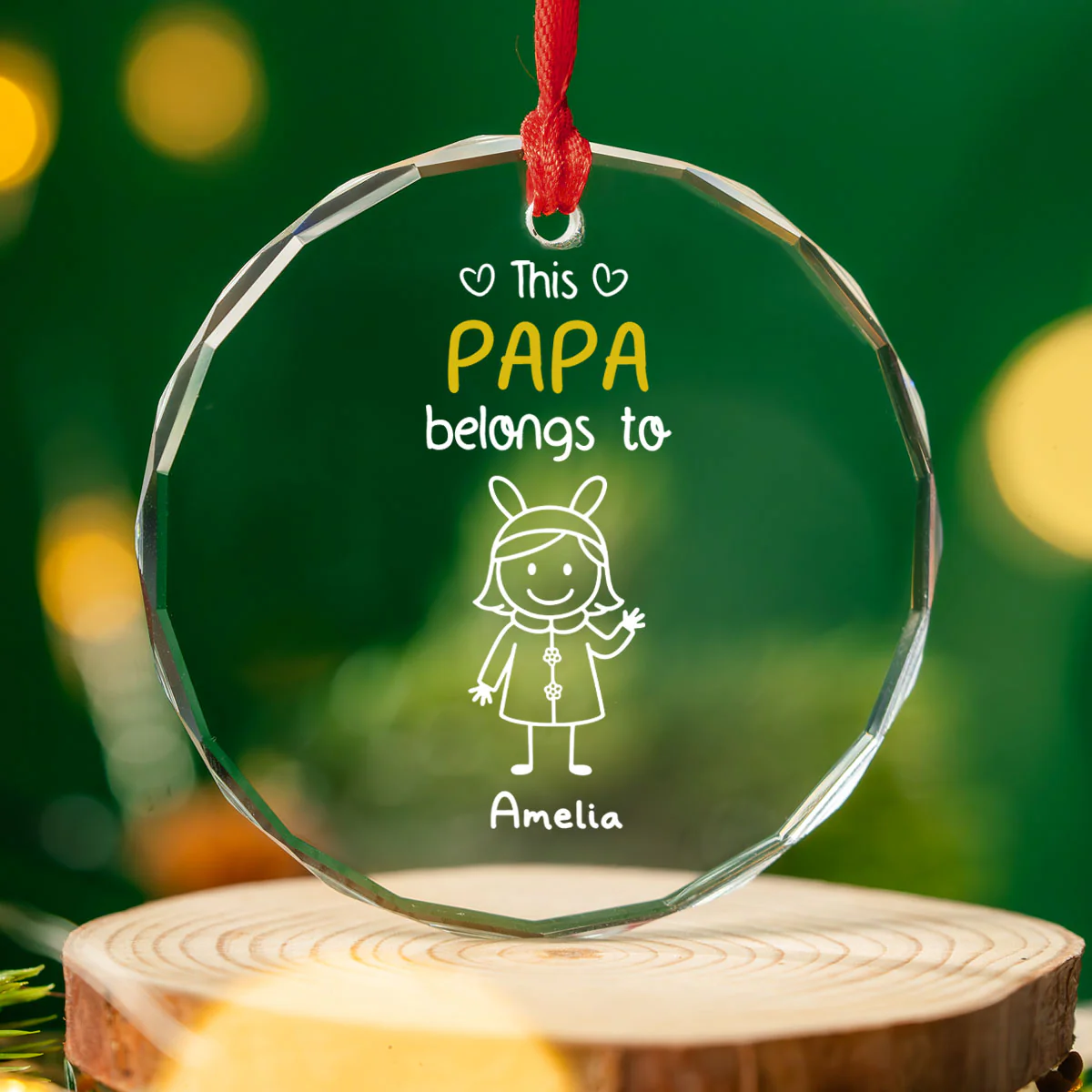 Cherished By His Little Reindeer - Personalized Custom Glass Ornament - Image 2