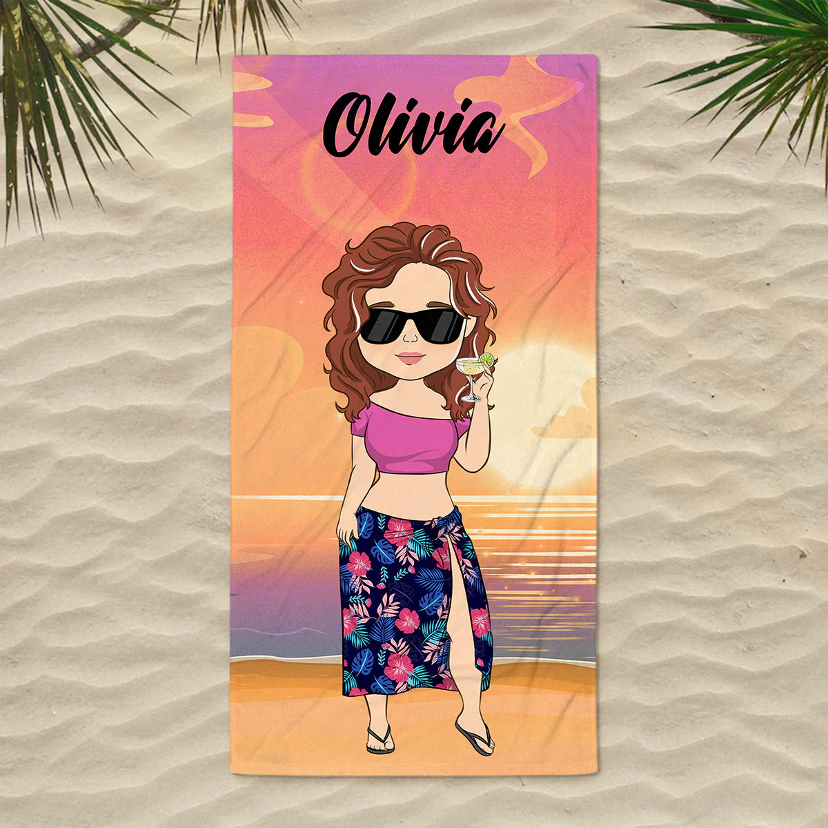 Chibi Lady - Personalized Custom Beach Towel - Image 2
